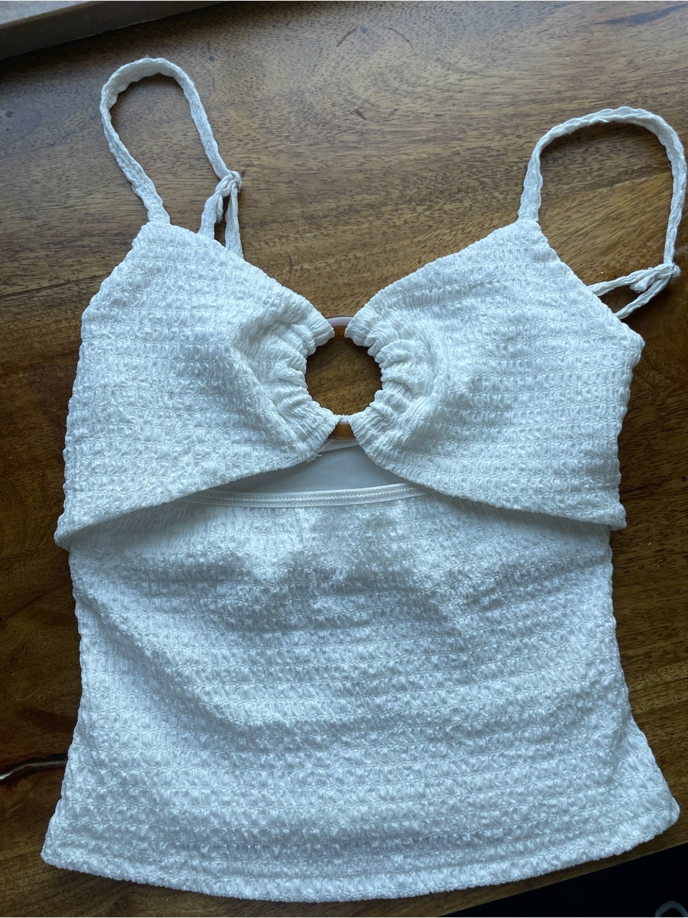 White Smocked Ring-Front Tank Top